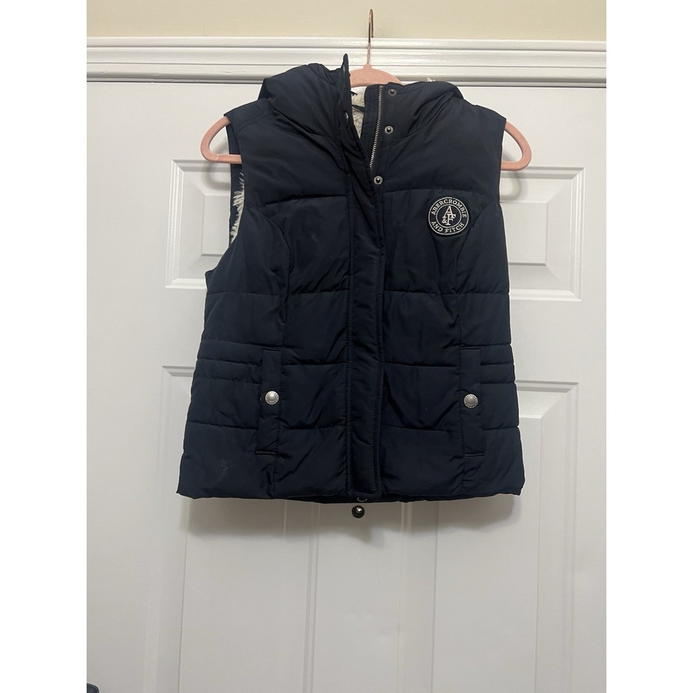 Abercrombie Fitch Puffer Vest Womens Small Small Black Faux‎ Fur Hooded Y2K